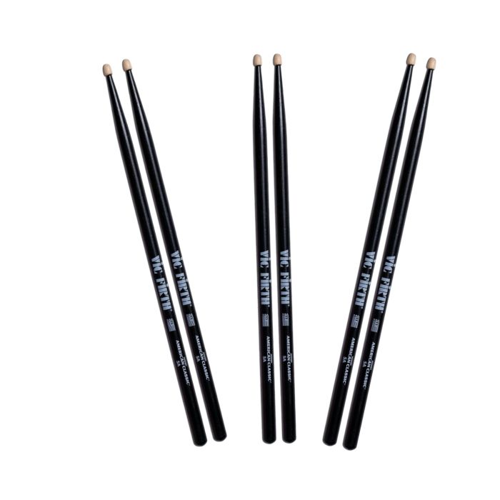 Vic Firth American Classic Drumsticks - 5A - Wood Tip - Black Finish 3 Pairs