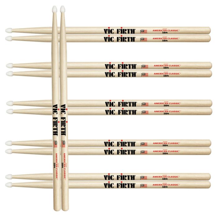 Vic Firth American Classic Drum Sticks 5B Nylon Tip 6 pair Pack