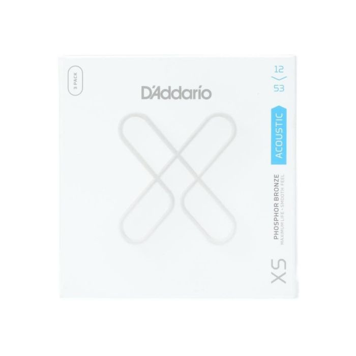 D'Addario XSAPB1253-3P 12-53 XS Phosphor Bronze Coated Acoustic Guitar Strings 3-Pack