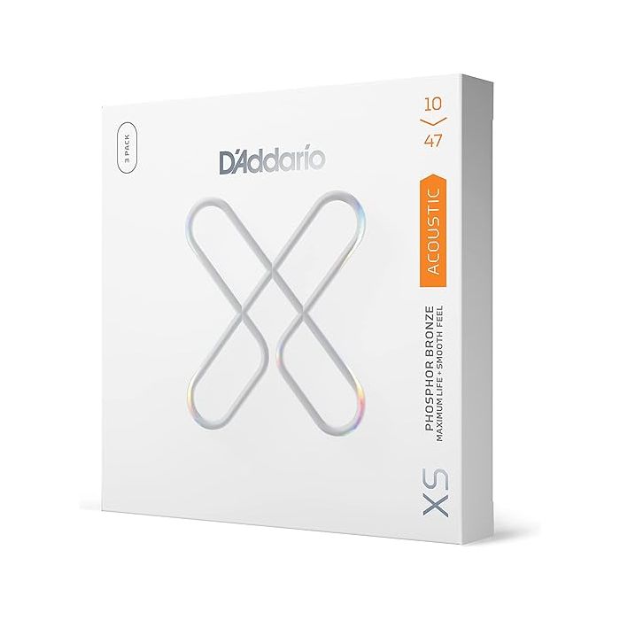 D'Addario XSAPB1047-3P  10-47  XS Phosphor Bronze Coated Acoustic Guitar Strings 3 Pack