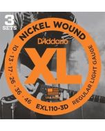 D'Addario EXL110-3D Nickel Wound Electric Guitar Strings, Light Gauge 3 SETS