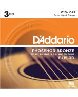 D'Addario 3 Set Pk. EJ15-3D Extra Light Acoustic Guitar Strings