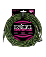 Ernie Ball PO6082 Braided Instrument Cable BLACK/GREEN 18 Ft. UPC 749699100362