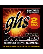 GHS Strings M3045-2, 4-String Bass Boomers®, Nickel-Plated Electric Bass Strings, Long Scale, Medium, 2 Pack (.045-.105) 
