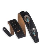 Levy's Guitar MS26SF-BLK Suede Guitar Strap With Conchos Turquoise-Colored Santa Fe Beads. 
