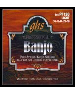 GHS Strings PF130 5-String Banjo Strings, Stainless Steel, Ball End, Light (.010-.020)