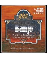 GHS Strings PF180 5-String Banjo Strings, Stainless Steel, Medium (.011-.024)