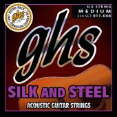 GHS Strings 350 Silk And Steel, Silver-Plated Copper Acoustic Guitar Strings, Medium (.011-.048)