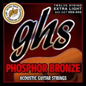 GHS Strings 605 Phosphor Bronze Acoustic Guitar Strings, 12-String, Extra Light (.009-.042)