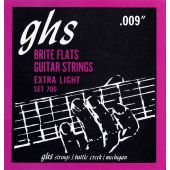 GHS Strings 700 Brite Flats™, Ground Roundwound Alloy 52™ Electric Guitar Strings, Extra Light (.009-.042)