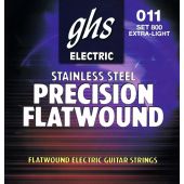 GHS Strings 800 Precision Flats™, Stainless Steel Flat Wound Electric Guitar Strings, Extra Light (.011-.046)