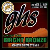 GHS Strings CCBB20 Contact Core™ Bright Bronze™, 80/20 Copper-Zinc Alloy, Acoustic Guitar Strings, Extra Light (.011-.050)