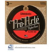 D'Addario EJ45-3D Pro-Arte Nylon Classical Guitar Strings (3 Sets) UPC 01995495436