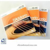 D'Addario 3 Individual Sets Of EJ15 Phosphor Bronze Extra Light Acoustic Guitar Strings