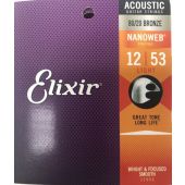 Elixir 11052 Nanoweb 80/20 Bronze Acoustic Guitar Strings 