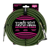 Ernie Ball PO6066 Braided Instrument Cable 25 Ft. BLACK/GREEN UPC 749699160663