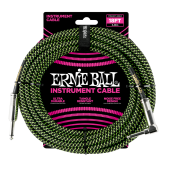 Ernie Ball PO6082 Braided Instrument Cable BLACK/GREEN 18 Ft. UPC 749699100362