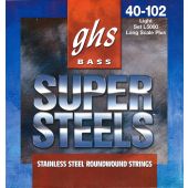 GHS Strings L5000 4-String Super Steels™, Stainless Steel Bass Strings, Long Scale Plus, Light (.040-.102)