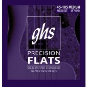 GHS Strings M3050 4-String Precision Flatwound™, Stainless Steel Flat Wound Bass Strings, Long Scale Plus (.045-.105)
