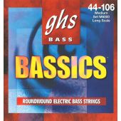 GHS Strings M6000 4-String Bassics™, Nickel-Plated Electric Bass Strings, Long Scale, Medium (.044-.106)