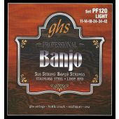 GHS Strings PF120 6-String Banjo Strings, Stainless Steel, Light (.011-.042)