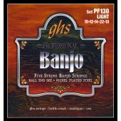 GHS Strings PF130 5-String Banjo Strings, Stainless Steel, Ball End, Light (.010-.020)