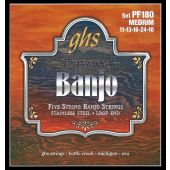GHS Strings PF180 5-String Banjo Strings, Stainless Steel, Medium (.011-.024)
