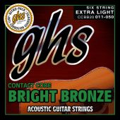 GHS Strings CCBB20 Contact Core™ Bright Bronze™, 80/20 Copper-Zinc Alloy, Acoustic Guitar Strings, Extra Light (.011-.050)