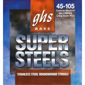 GHS Strings CM5000 4-String Super Steels™, Stainless Steel Bass Strings, Long Scale, Custom Medium (.045-.105)