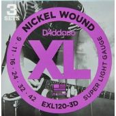 D'Addario EXL120-3D Nickel Wound Electric Guitar Strings, Super Light 3 Sets