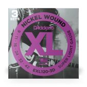 D&#039;Addario EXL120-3D Nickel Wound Electric Guitar Strings, Super Light 3 Sets