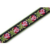 Levy&#039;s Leather Black and Pink Floral Guitar Straps - MC8JQ-003