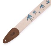 Levy&#039;s MC8U-006 Cotton Guitar Strap With Blue Birds Decorative Print &amp; Suede Ends. 