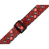 Levy&#039;s Guitar Straps MPJR-002 RED, Black &amp; White Skulls 