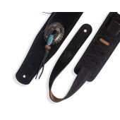 Levy&#039;s Guitar MS26SF-BLK Suede Guitar Strap With Conchos Turquoise-Colored Santa Fe Beads. 