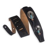 Levy's Guitar MS26SF-BLK Suede Guitar Strap With Conchos Turquoise-Colored Santa Fe Beads. 