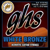 GHS Strings WB-TL White Bronze(TM) Acoustic Guitar Strings, True Light (.012-.050)
